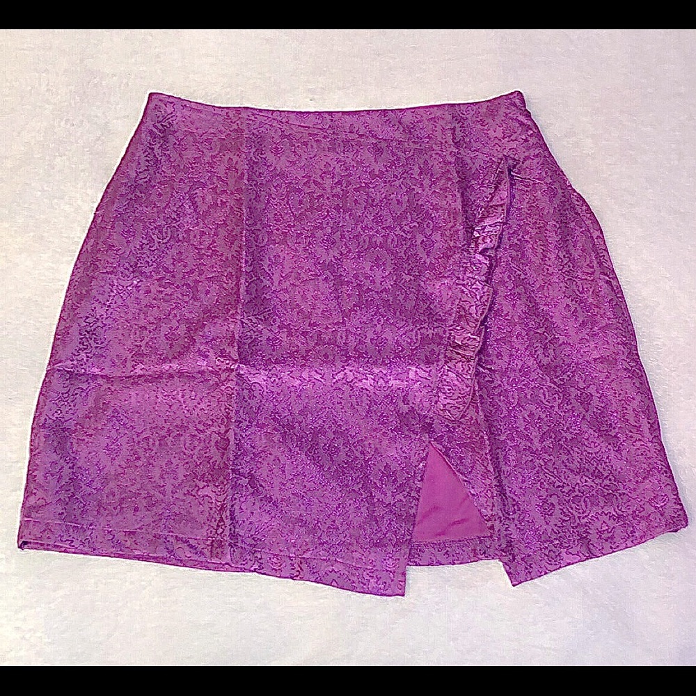 Ruffle Trim Split Hem Jacquard Skirt